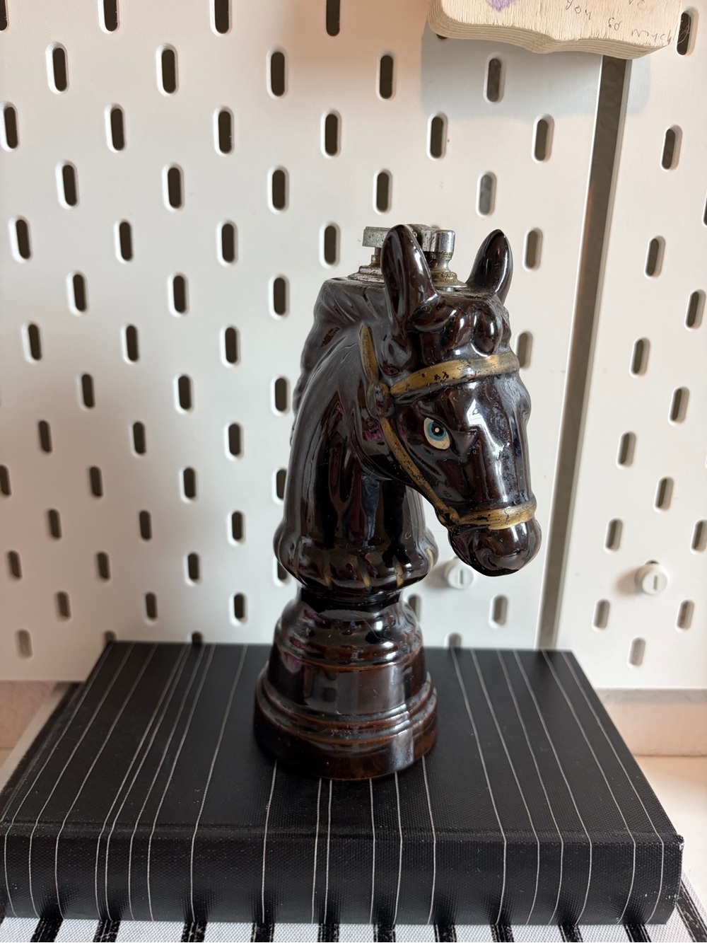 Vintage MCM Ceramic Horse Head Chess Knight Table Lighter Japan